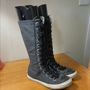 RARE Converse Kids' Black Sparkle Knee High Lace-Up Sneakers. Size 1